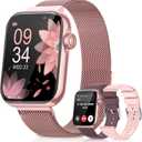 Smart Watches for Women, Fitness Tracker Watch with Sleep/Heart Rate/SpO2/Blood Pressure Monitor, 1.85'' Smartwatch for Android iPhone, Calls/SMS/Notifications, 100+ Sports Modes, 300+ Dials, 3 Bands