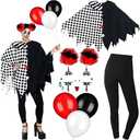 8 Pcs Women's Scary Poncho Clown Costume Set Includes Poncho Costume, Clown Wig, Stickers for Women Halloween Accessories, No Size