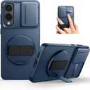 SURITCH for Samsung Galaxy S25 Edge Case with 360 Rotatable Hand Strap Phone Grip & Invisible Kickstand & Slide Camera Cover, Rugged Shockproof Protective Cover for S25 Edge -Dark Blue