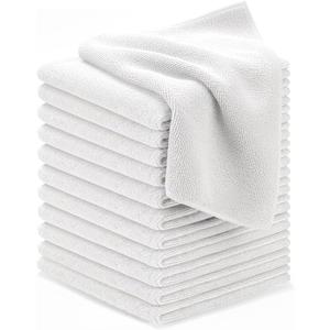 Avalon Towels Microfiber Cleaning Cloths (Value Pack of 12) - Size 12 x 12 Inches, Highly Absorbent Cleaning Rags, Lint Free, Reusable and Washable, Microfiber Towels for Cars (White)