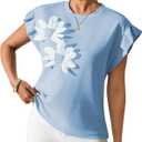 Pink Queen Womens Summer Tops 2026 Fashion Floral T Shirts Ruffle Cap Sleeve Casual Blouses (Blue, S)