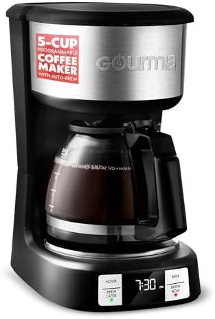 Gourmia GCM3518 5-Cup Programmable Drip Coffee Maker, Brew Later Timer, Adjustable 4-Hr Keep Warm, Pause & Serve, Freshness Timer, 700 W Compact Glass Carafe, EZ-View Water Window