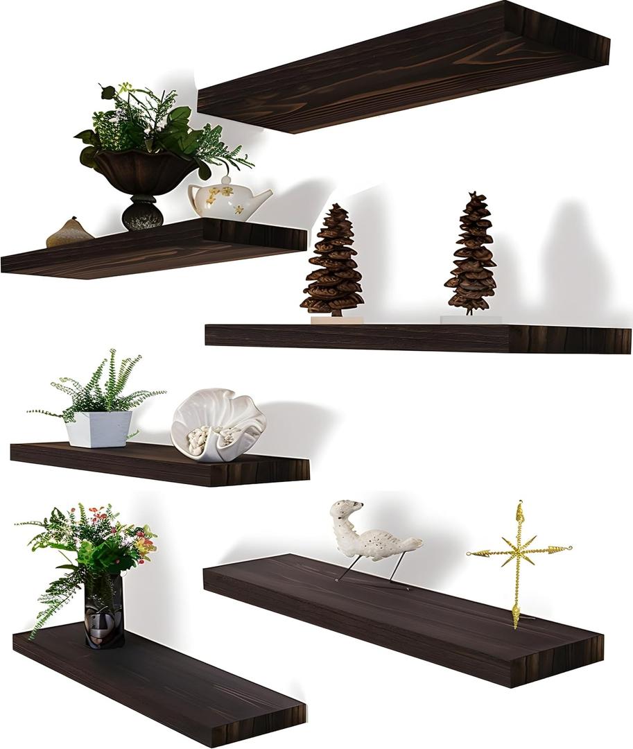 Brown Wood Floating Shelves for Wall Rustic Wall Shelf for Bedroom Living Room Set of 6 (17Incn)
