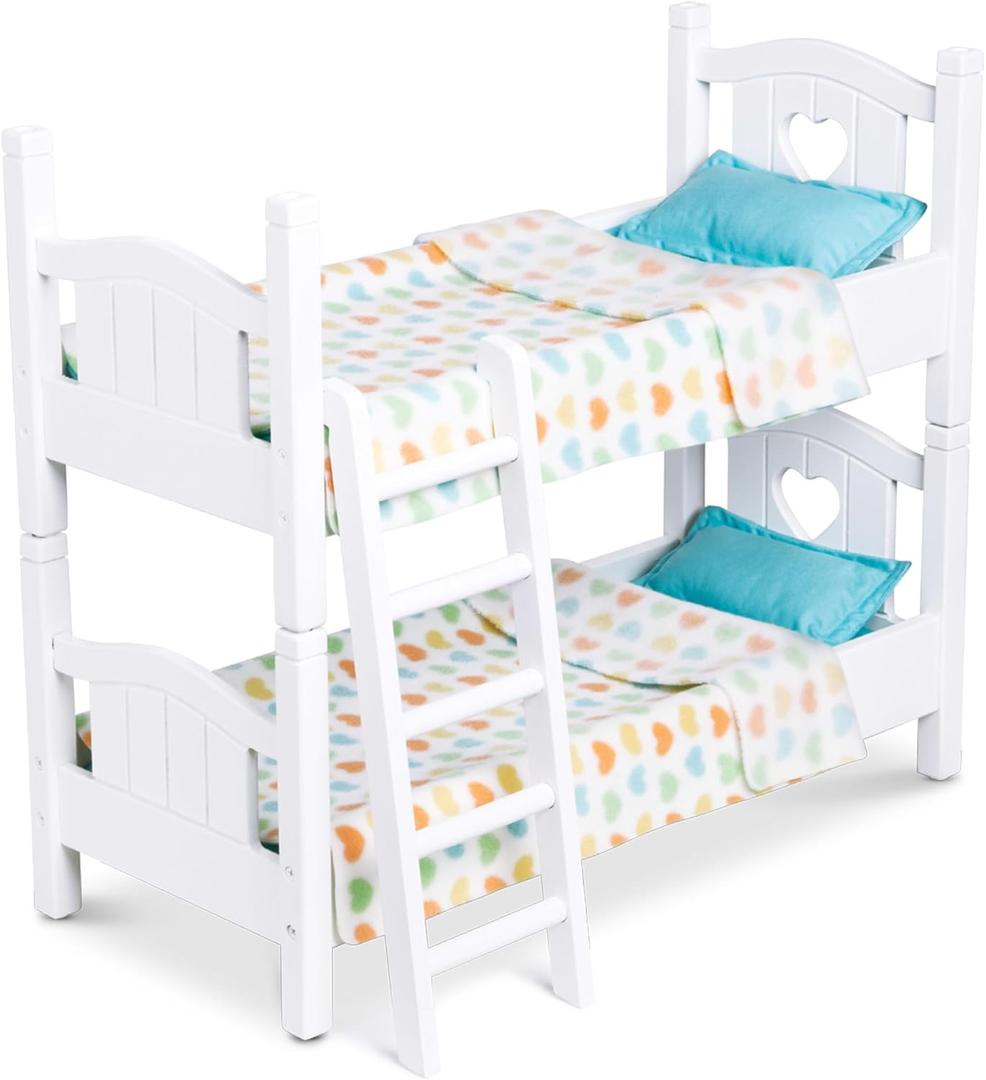 Melissa & Doug Mine to Love Wooden Play Bunk Bed for Dolls up to 18 inches-Stuffed Animals - White (2 Beds, 17.4H x 9.1W x 20.7L Assembled and Stacked)