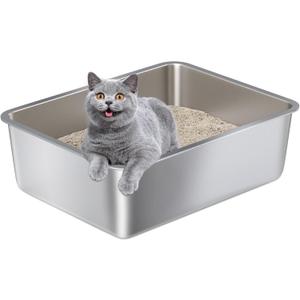 Stainless Steel Litter Box,Metal Cat Litter Box-6" High Side for Cats,Cat LitterBox for Kitty/Kitten and Rabbits, Stainless Steel Cats Litterbox, Easy Clean Non Stick No Smell (Medium (17.5" x 13.6" x 6"))