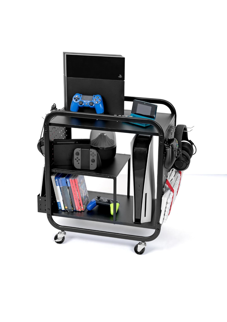 Mythinglogic Gaming Station Organizer, Metal Game Controller Holder, Video Game Console Storage Rack, Game Organizer Storage for PS5/PS4/Xbox/Switch/Game Accessories (Black, 23.62" x 12.60" x 25.98")