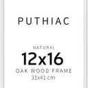 Puthiac 12x16 Solid Oak Wood Picture Frame, Fits 8x12 with Mat or 12x16 Without Mat, Wall Display Only, Vertical or Horizontal, Plexi Front, 1 Pack, White