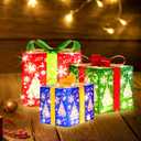 GLOWNOVA [Large 8.5"x7"x6" Christmas Set of 3 Lighted Gift Boxes Decorations Pre-lit 70 Super-Bright LED with Flashers, for Indoor Outdoor Christmas Tree Skirt Ornament Pathway Holiday Party Home