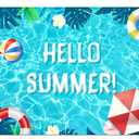 Sensfun Hello Summer Pool Party Backdrop Tropical Swimming Ring Balls Hawaiian Birthday Photography Background Boy Girls Baby Shower Party Supplies Aloha Luau Decorations Banner Photobooth Props 7x5ft