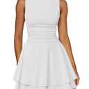 Kaximil Women's Square Neck Ruffle Hem Mini Dress Ruched Waist Medium, White
