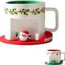 14 oz Mug Coffee Christmas Santa Ceramic Cup with 3D Silicone Coasters, Microwave safe for hot and cold drinks Perfect Birthday Christmas Choice For Children Friend Parent Sibling (Santa Claus)