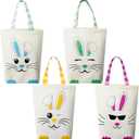 Weewooday 4 Pcs Easter Canvas Bunny Bags Reusable Tote with Handles Spring Candy Gift Baskets for Kids Boys Girls Egg Hunt