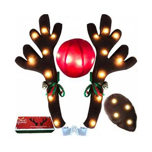 Christmas Car Reindeer Antlers & Nose Tail Kit with Jingle Bells, 2025 Cute Rudolph Car Costume for SUV, Van, Truck  Warm Lights Auto Holiday Decor