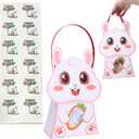 CcXxming 30 PCS Easter Party Favor Bags with HandlesBunny-Shaped Treat Bags with Window & Stickers (Medium)Paper Goodie Boxes for Kids Egg Hunts (White)