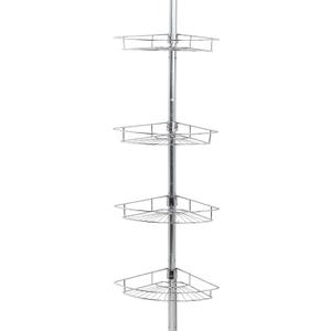 Zenna Home Tension Pole Shower Caddy, Adjustable Corner Shower Storage System with 4 Baskets and Built in Towel Bar, Rust-Resistant Bathroom Organization Solution, 60 to 97 Inch, Chrome
