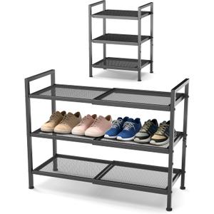 3 Tier Shoe Rack, Expandable Shoe Rack for Closet, Adjustable Shoe Organizer for Entryway, Shoe Storage Organizer for Door Entrance, Garage, Bedroom