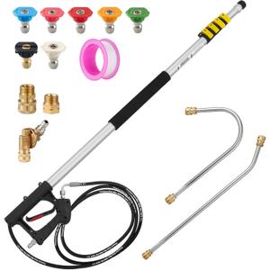 22 FT Telescoping Pressure Washer Wand with Power Washer Extension Wand, Gutter Cleaner Attachment, 5 Spray Nozzle Tips and 2 Hose Inlet Adapters