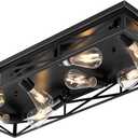 8-Light Large Flush Mount Ceiling Light Fixture, 31" Black Hallway Light, Metal Cage Closed to Ceiling Mounted Lights, Farmhouse Flush Mount Light Fixture for Bedroom Kitchen Hallway Entryway