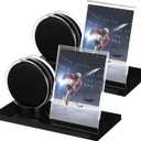 Yuntau 2 Sets Hockey Puck Display Case Acrylic Clear Hockey Puck and Card Display Holder with Black Base Showcase for Your Collection Souvenir Memorabilia Holder Stand