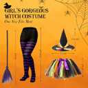 SATINIOR Halloween Witch Costume Set for Girls - Tutu Skirt, Striped Tights, Hat, and Plastic Broom for Cosplay Party Favors Supplies