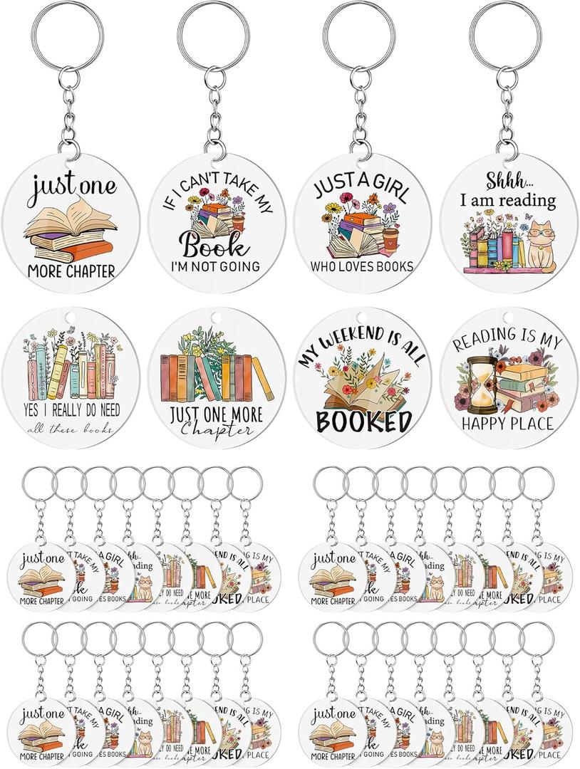 24 Pcs Book Lover Gifts Book Club Acrylic Keychains for Books Lovers Readers Librarian Bookish Club Gifts