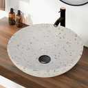 YIMAI Terrazzo Vessel Sink with Faucet and Drain, 15.7" Round Concrete Bathroom Sink Above Counter, Modern Artisanal Wash Basin Bowl with Matte Finish, Easy Install Combo Set for Vanity, 15.7"*15.7"*5.5"