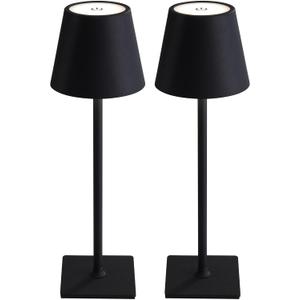 KDG 2 Pack Cordless Table Lamp, Portable LED Desk Lamp, 5000mAh Battery Operated, 3 Color Stepless Dimming Up, for Restaurant/Bedroom/Bars/Outdoor Party/Camping/Coffee Shop Night Light(Black)
