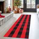 KOZYFLY Buffalo Plaid Rug 2x6 Ft Runners for Hallways Washable Checkered Rug Red and Black Christmas Rugs Woven Cotton Kitchen Fall Rug Halloween Decor for Hallway Kitchen Living Room