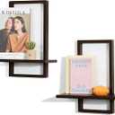 PHOENANCEE Oak Frame, Floating Shelves for Wall, Square Storage Shelf for Living Room, Bedroom, L+S, Set of 2, Walnut