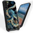 for Samsung Galaxy S25 Acrylic Case, Acrylic Rugged Back, Air Guard Corners All Around Protection, Lens Coverage Protective for Galaxy S25 Case, Blue Octopus