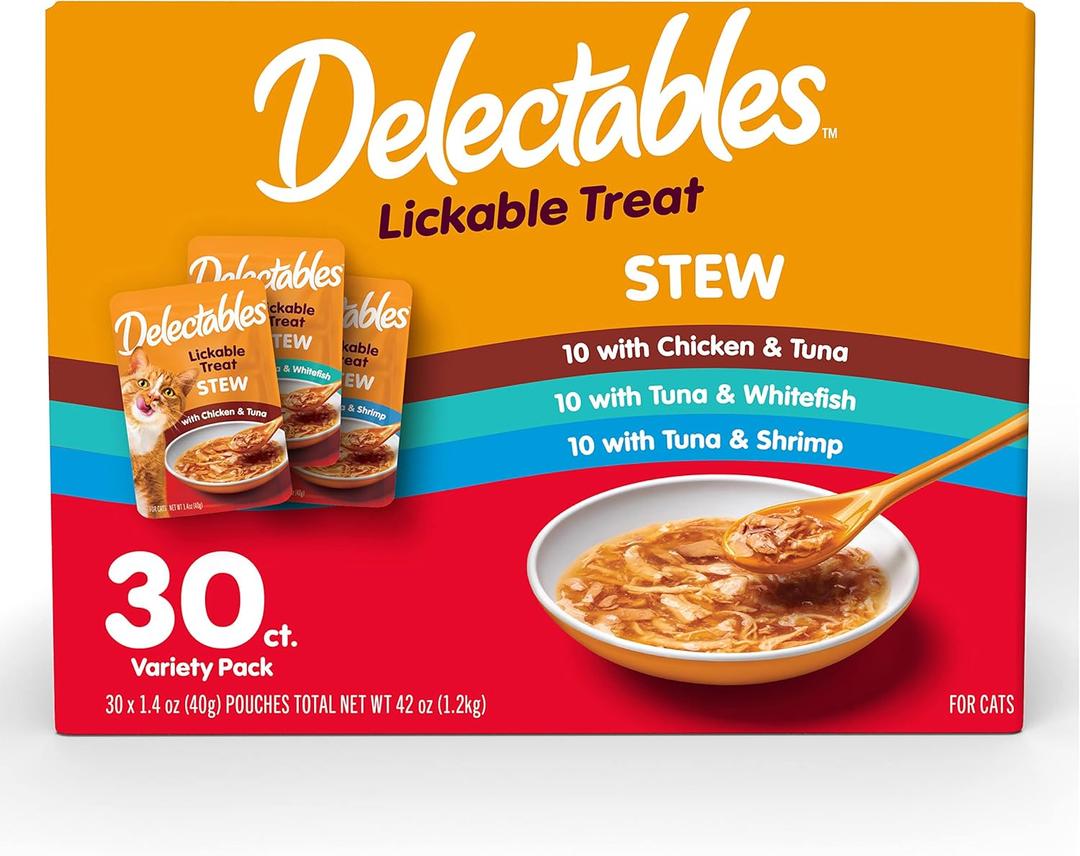 Hartz Delectables Stew Lickable Wet Cat Treats for Adult & Senior Cats, Variety Pack, 30 Count (EXP 02/17/27)
