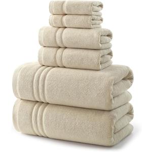 REDKISS Beige Towels Set 6 Piece Cotton Towel Sets with 2 Bath Towels, 2 Hand, 2 Washcloths, 650GSM Hotel Quality, Soft, Highly Absorbent Towels for Bathroom Gym, Ideal Everyday Use