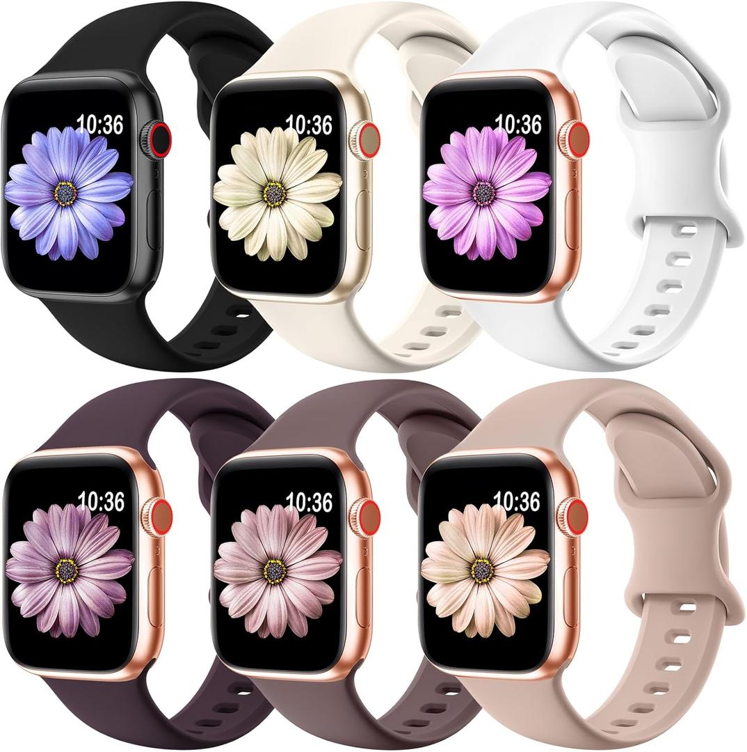 ZALAVER 6 Pack Bands Compatible with Apple Watch Band 38mm 40mm 41mm 42mm 44mm 45mm Men Women, Soft Silicone Sport Strap for iWatch Series 8 7 6 5 4 3 2 1 SE