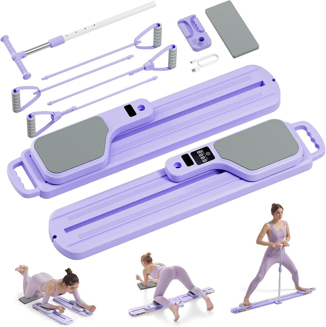 Pilates Equipment, Pilates Board - Multifunctional Pilates Reformer, Reformer Pilates Machine with Reps,Kcal & Timer Display, Home Pilates Kit with Resistance Bands - Workout Sets for Women