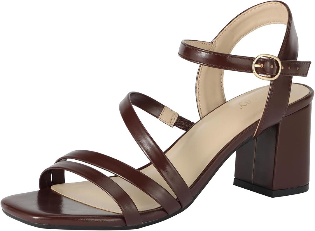 Jussy Women's Chunky Block Strappy Heeled Sandals 2.75 Inch Square Open Toe Ankle Strap High Heels Wedding Bridal Shoes Low Heels Sandals for Party Dress, Size 8M