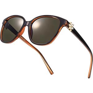 LVIOE Cat Eye Polarized Sunglasses for Women Trendy Classic Retro Shades with UV400 Protection for Driving Fishing LS1205 (A3 Black Brown/Grey)