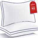 Premium Pillows Queen Size Set of 2, Fluffy and Supportive 7D Down Alternative Bed Pillows, Luxury Soft Hotel Quality Gusseted Pillow for Side Back Stomach Sleepers, Relief Neck Head and Shoulder Pain (Blue Edge)