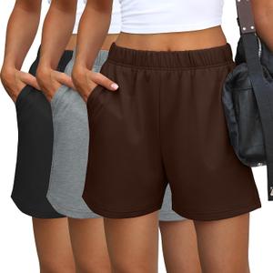 Ficerd 3 Pack Women's Sweat Shorts High Waisted Casual Summer Workout Comfy Lounge Short with Pockets Athletic Trendy Pants (S)