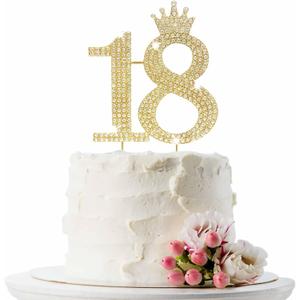 18th Birthday Cake Topper Elegant Happy Anniversary Cake Topper with Rhinestones and Little Gold Crown Sweet Birthday Cake Decoration Gifts for Girls and Boys,Daughter