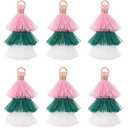 Uxcell 10Pcs Tiny Tri-Layered Tassels 1.6" Mini Tassel Bag Charm Bohemian Keychains Handmade Tassel Keychain for DIY Projects, Jewelry Making, Decoration (Pink/Green/White)