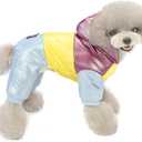 Dog Coat Windproof Jacket Cold Weather Coat 4 Legs Warm Dog Jumpsuit Winter Thick Clothes Waterproof Dog Coat for Small Dog Medium Cat Purple M