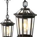 VIANIS Outdoor Pendant Light Fixtures for Porch, Hanging Porch Light Anti-Rust Waterproof Farmhouse Outdoor Chandelier, Black Gold Aluminum with Tempered Glass for Entryway, 1 Pack, Black Gold, 7" Standard Size