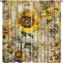 Sunflower Curtains, Country Style Sunflower Wood Window Decor for Living Room Bedroom Yellow Floral Farmhouse Country Curtains 2 Piece Set, 42x45 Inch