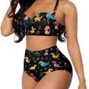 Halter Ruched Swimsuit Set of 2 Womens High Waisted Bikini Sexy Tummy Control Two Piece Swimsuits (XL)