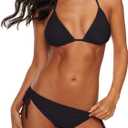 American Trends Women's String Two Piece Halter Top Triangle Bikini Set with Tie Side Bottom Sexy Swimsuit Bathing Suits (4-6, 01 Black)