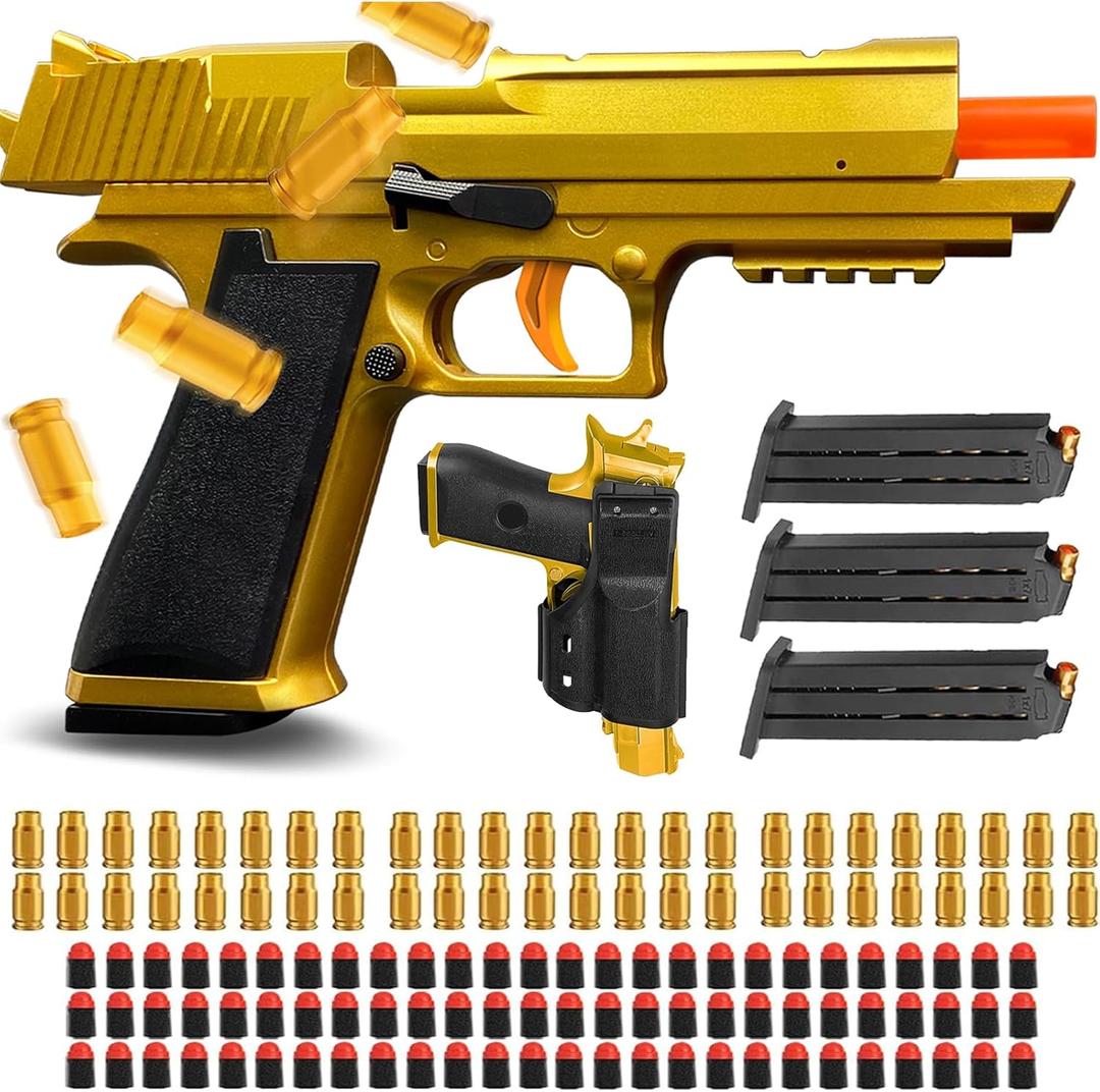 Soft Bullet Toy Gun with Ejecting Shells Safe EVA Foam Bullets Toy Pistol, Educational Toy Gun for Kids, Boys, Gifts, Outdoor Play, Role Play, Easy to Use and Fun Shooting Experience-Gold