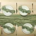 Sage Green Cheesecloth Table Runner and Napkins Set, Boho Gauze Cheesecloth 13 Ft Runner with 12 Napkins, Rustic Wrinkled Table Decor for Wedding, Birthday, Dinner Parties