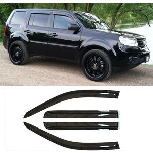 94084 Original Side Window Visor Deflector Rain Guard,Outside Mount Tape-on Shatterproof Dark Smoke,4pc Window Shades fit for 2009-2015 Honda Pilot