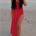 GORGLITTER Women's Halter Crochet Maxi Dress Beach Bikini Swimsuit Cover Up (Red), Size: Small