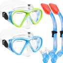 2 Sets Snorkeling Gear for Kids, Kids Snorkel Set for Ages 6-14, Dry Top Snorkel Mask Set for Youth Boys Girls Junior, Tempered Glass Diving Swimming Mask Goggles (Z-2Set(Blue yellow+Blue blue))